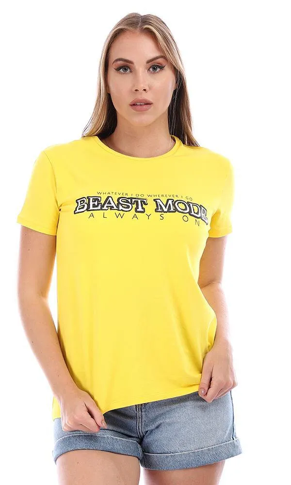95040 "Beast Mode" Printed Short Sleeves T-Shirt  - Yellow