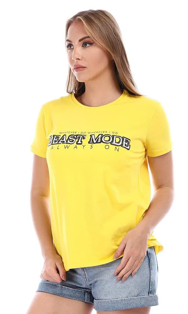 95040 "Beast Mode" Printed Short Sleeves T-Shirt  - Yellow