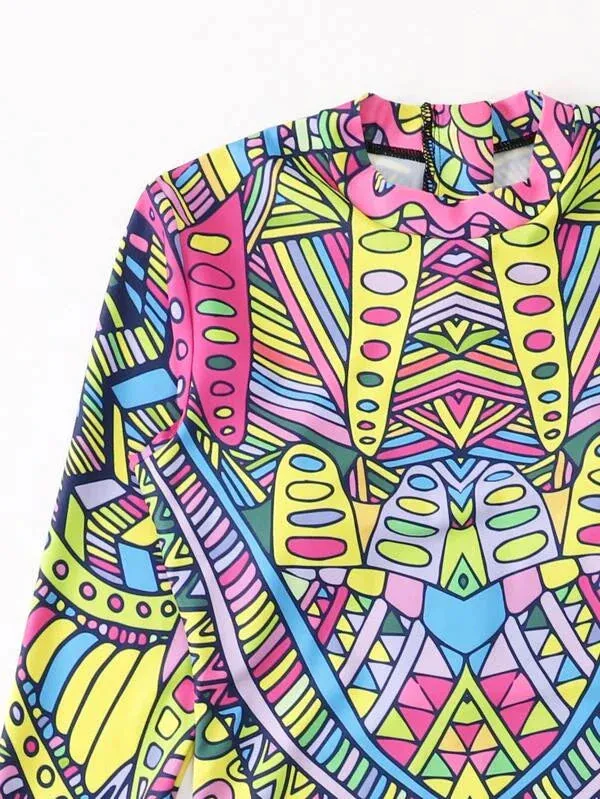 Allover Print Zip Back One Piece Swimsuit