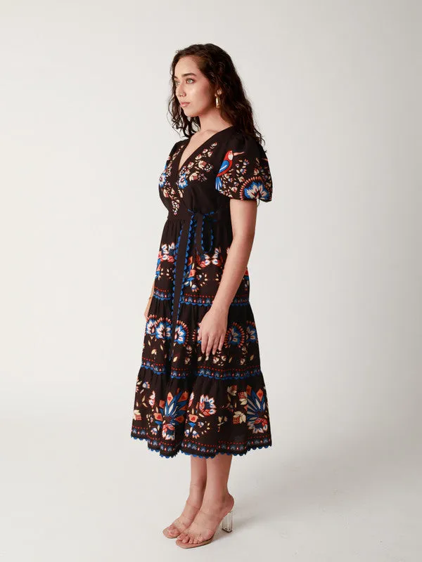 Black Garden Printed Wrap Dress