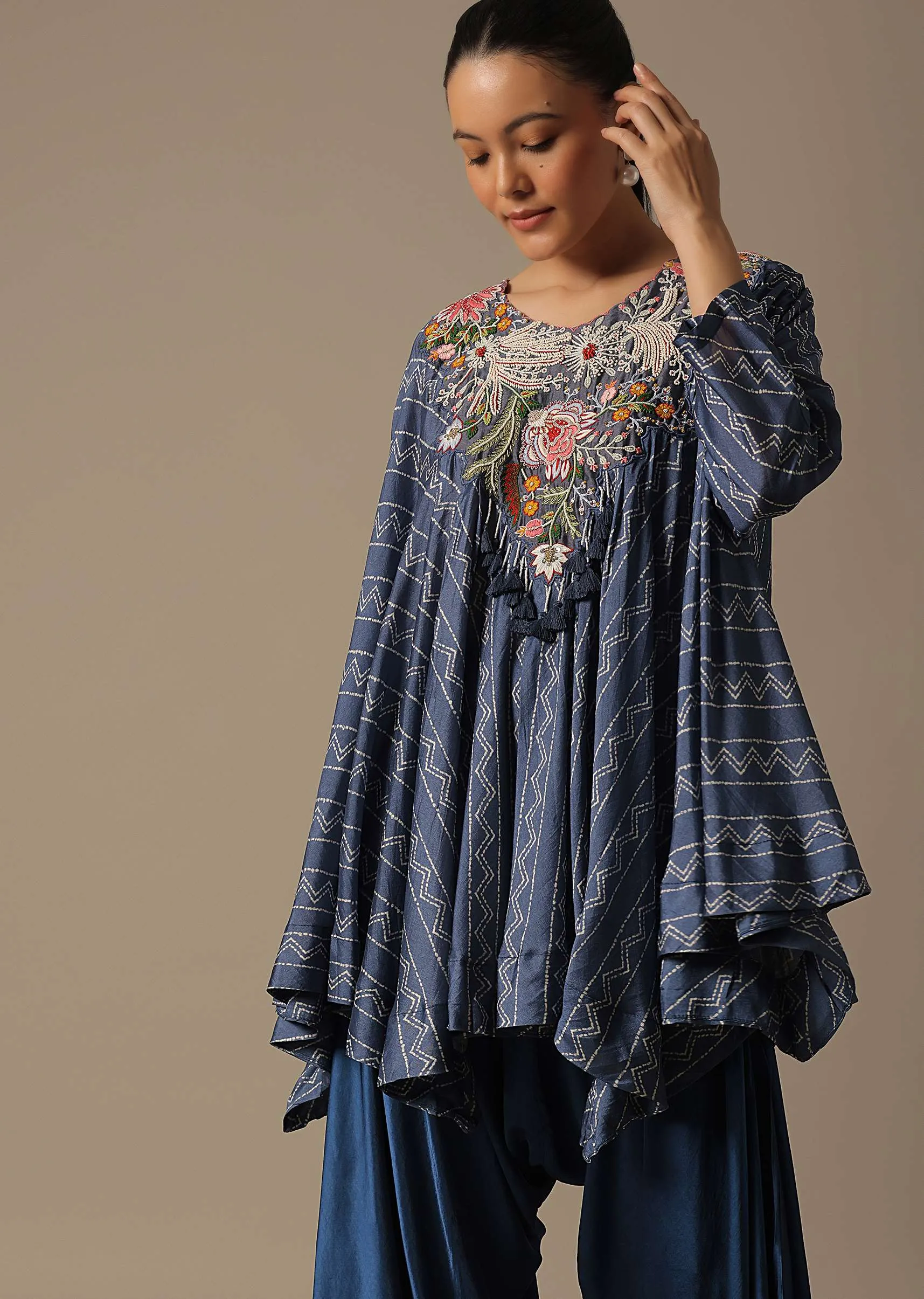 Blue Dhoti Set With Zari Work