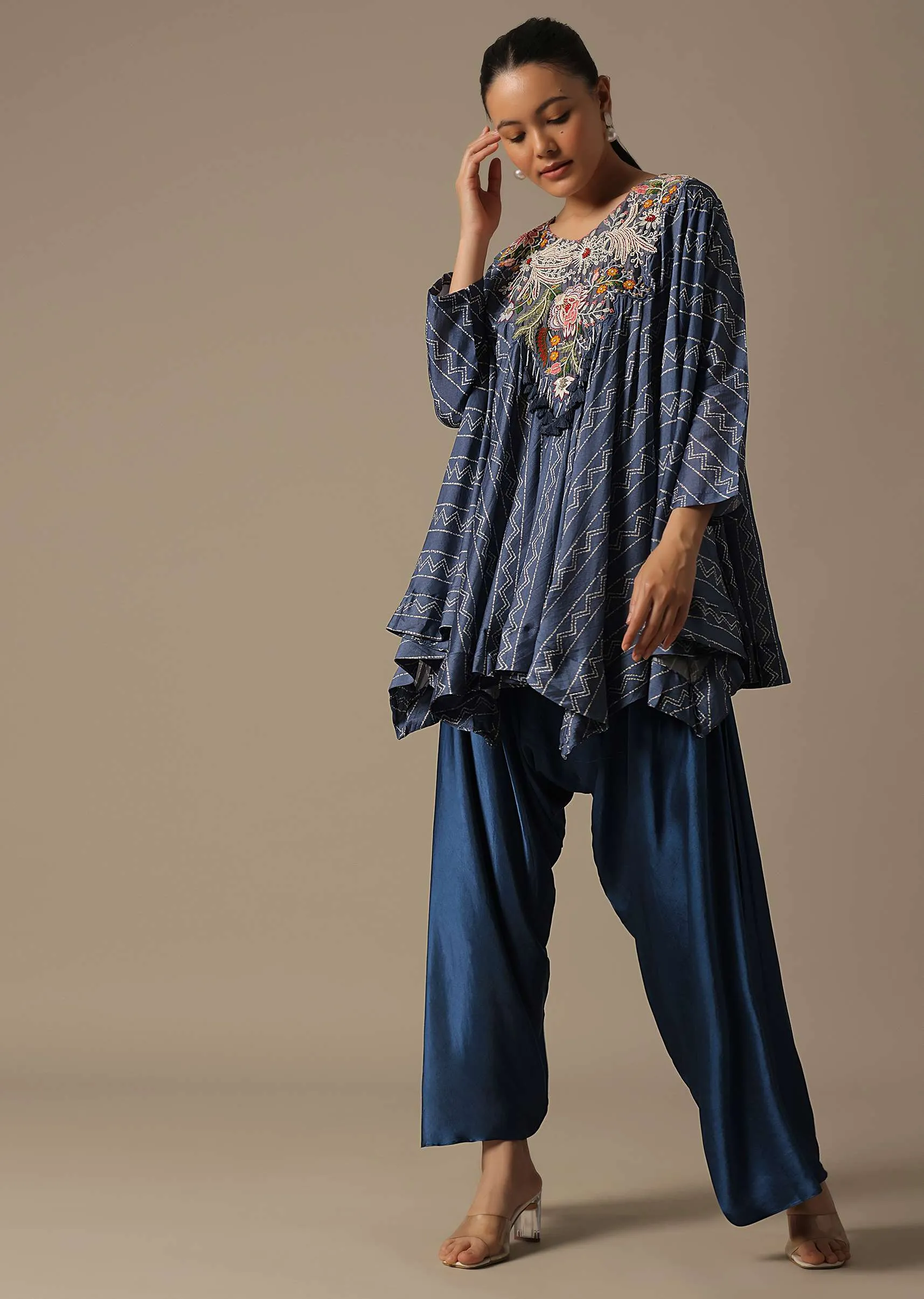 Blue Dhoti Set With Zari Work
