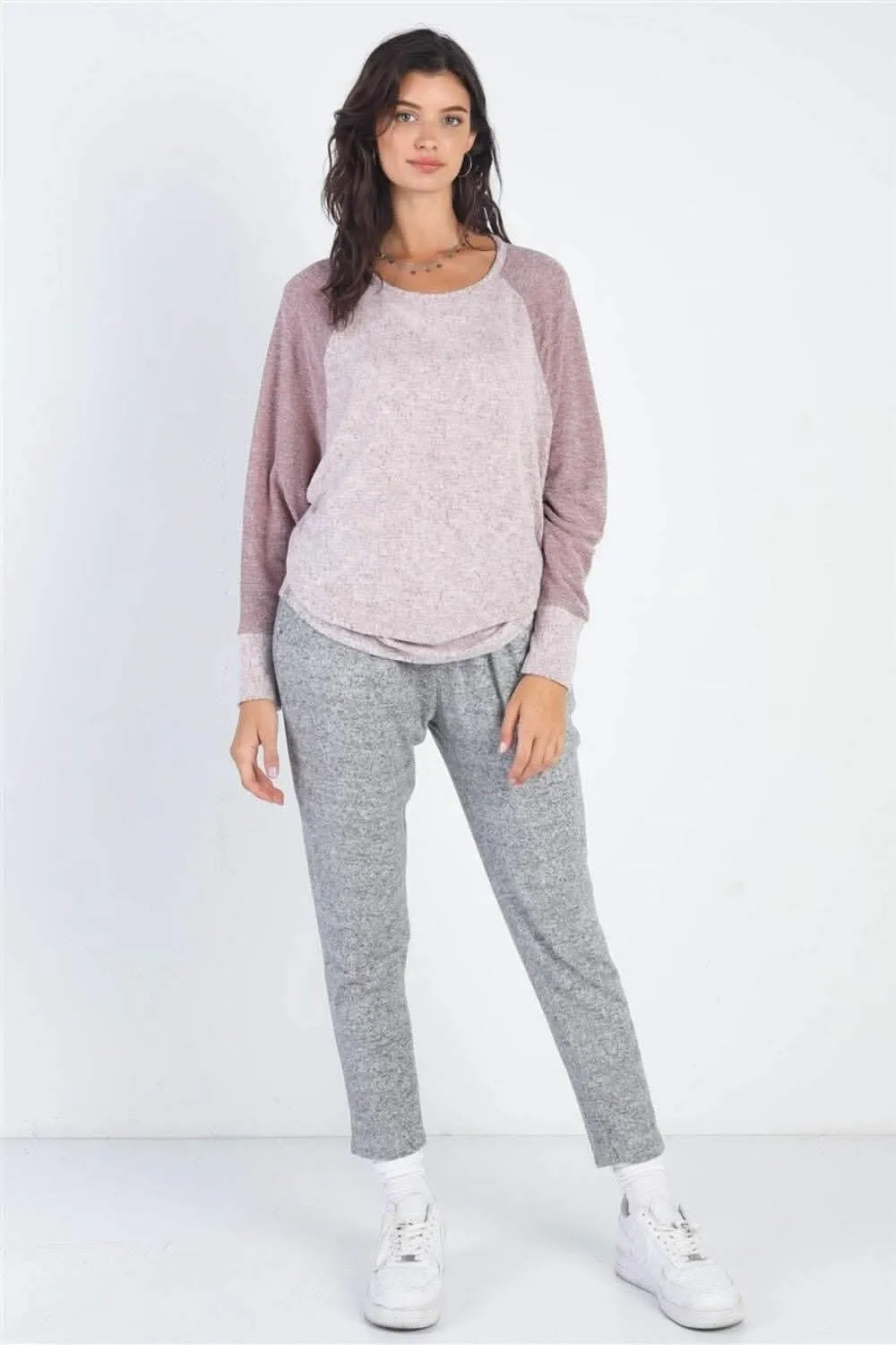 Chic taupe contrast long sleeve top