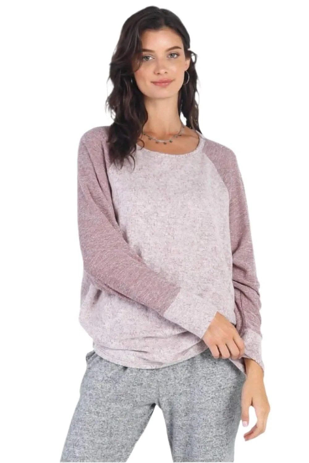 Chic taupe contrast long sleeve top