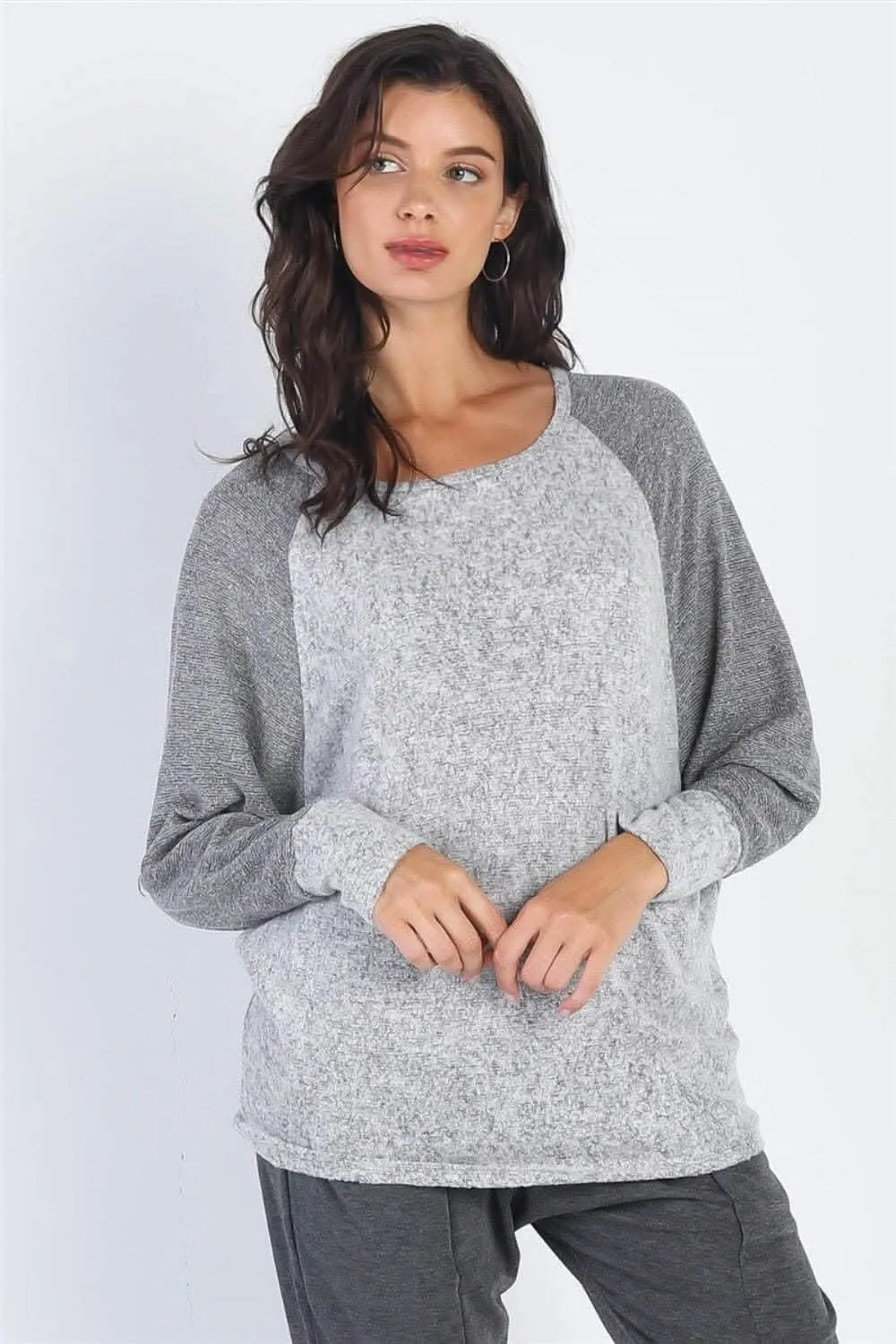 Chic taupe contrast long sleeve top