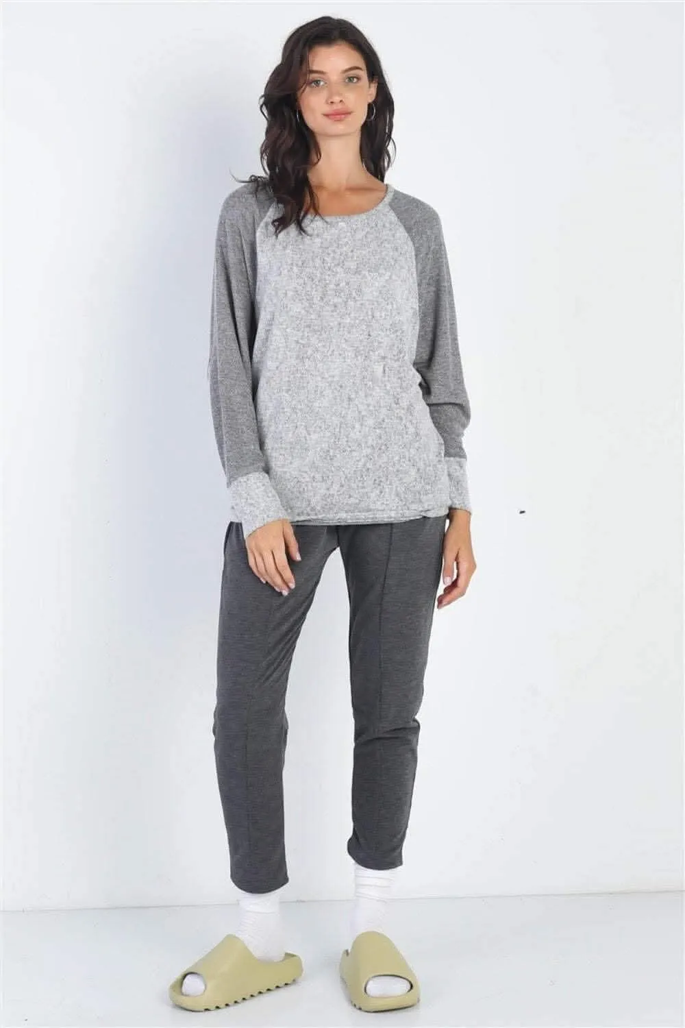 Chic taupe contrast long sleeve top
