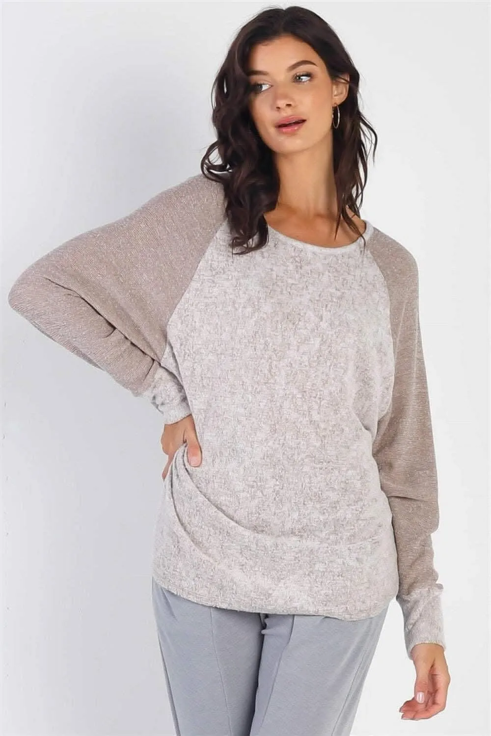 Chic taupe contrast long sleeve top