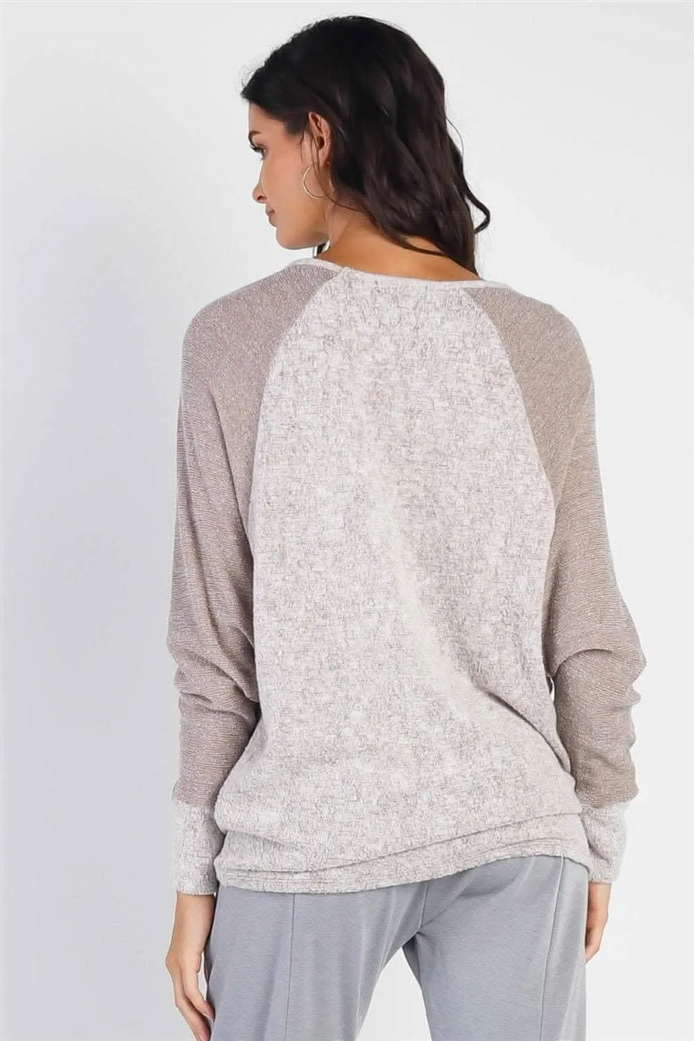 Chic taupe contrast long sleeve top