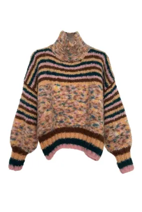 CHOCO DOUDOU STRIPES MOCK NECK SWEATER