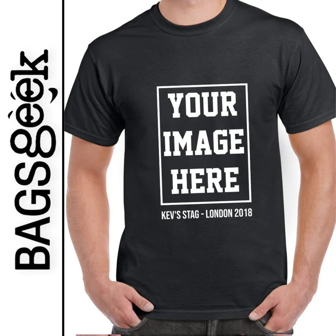 Customized printed short sleeve black round neck t-shirt