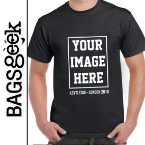 Customized printed short sleeve black round neck t-shirt