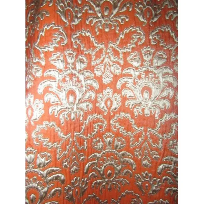 David Meister Orange Metallic Brocade Mid Length Cocktail Dress