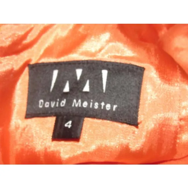 David Meister Orange Metallic Brocade Mid Length Cocktail Dress