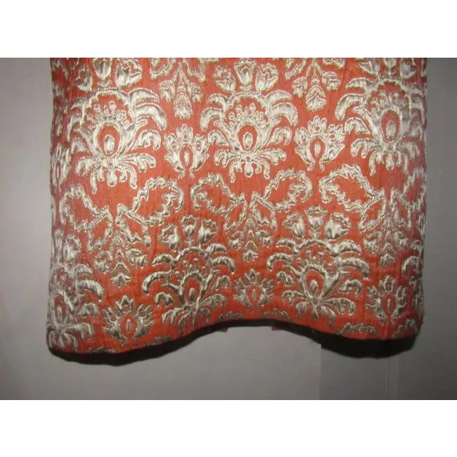 David Meister Orange Metallic Brocade Mid Length Cocktail Dress