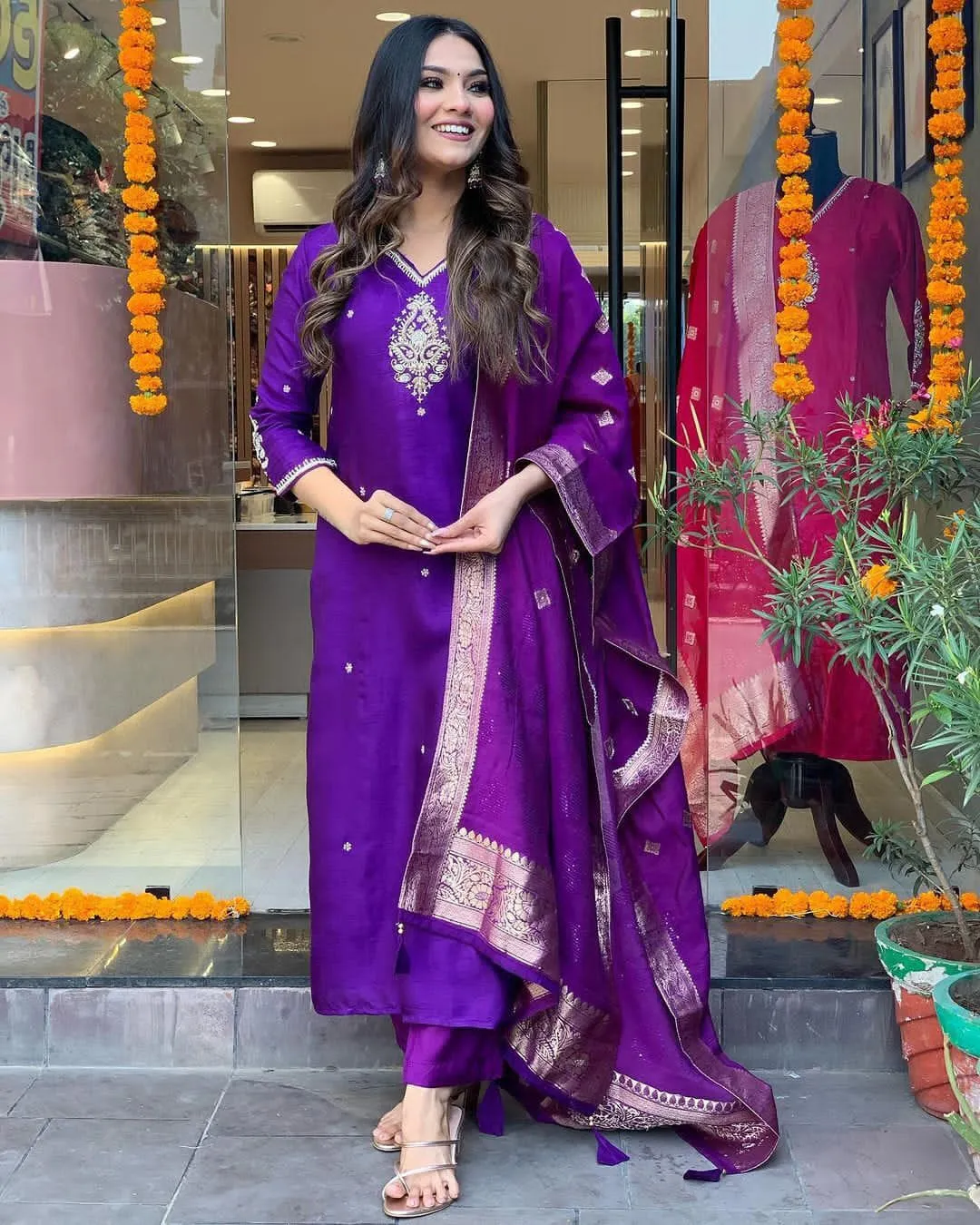 Designer Party Wear Purple Cotton Silk Salwar Suit