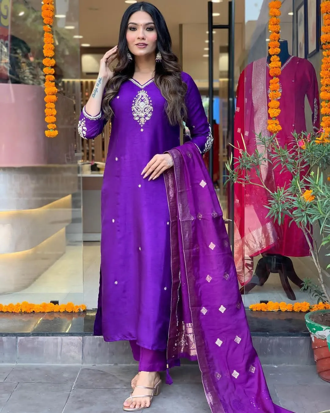 Designer Party Wear Purple Cotton Silk Salwar Suit