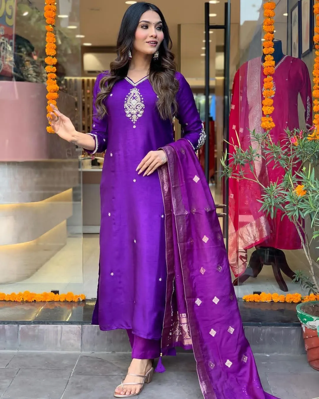 Designer Party Wear Purple Cotton Silk Salwar Suit