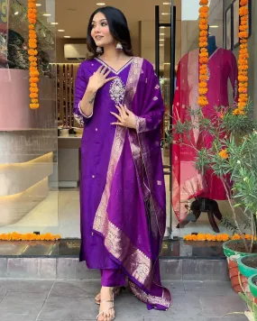 Designer Party Wear Purple Cotton Silk Salwar Suit