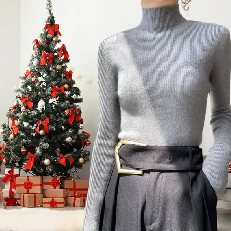 Erin 100% Wool Simple Mock Neck Slim Fit Sweater