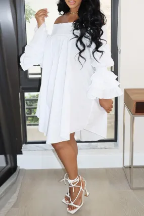 Flytonn-homecoming dresses hoco dresses party dresses fall outfits women Solid Color Off Shoulder Sweet Swing Mini Dress