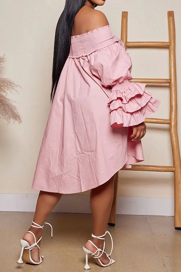 Flytonn-homecoming dresses hoco dresses party dresses fall outfits women Solid Color Off Shoulder Sweet Swing Mini Dress