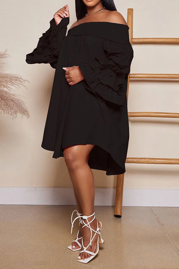 Flytonn-homecoming dresses hoco dresses party dresses fall outfits women Solid Color Off Shoulder Sweet Swing Mini Dress