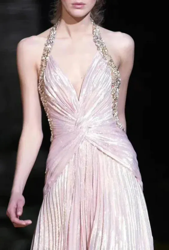 Formal Wear Dresses Pink Halter Beading A-Line Formal Party Dress Prom Dresses Shops Formal Women's Dresses