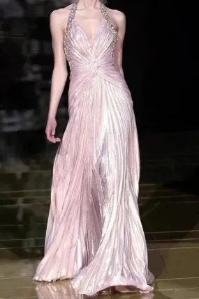 Formal Wear Dresses Pink Halter Beading A-Line Formal Party Dress Prom Dresses Shops Formal Women's Dresses