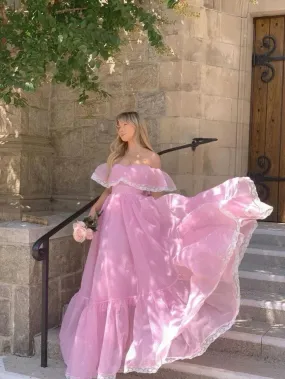 Formal Wear Dresses Pink Off Shoulder A-Line Sweet Long Party Dress Prom Dresses Shops Formal Women's Dresses