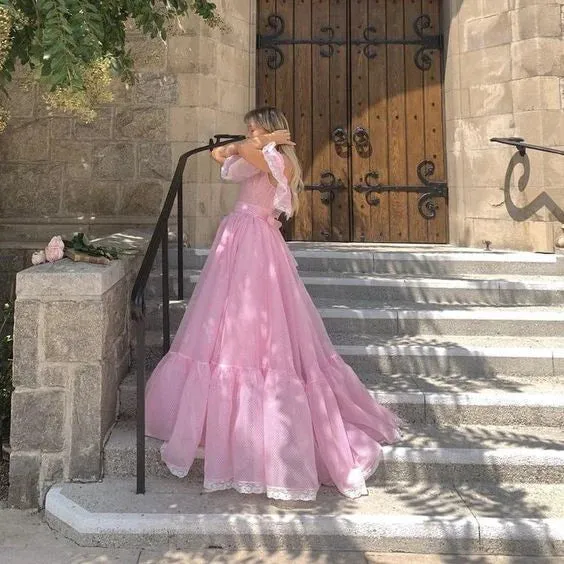 Formal Wear Dresses Pink Off Shoulder A-Line Sweet Long Party Dress Prom Dresses Shops Formal Women's Dresses