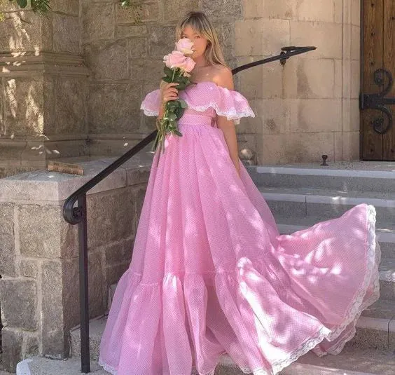 Formal Wear Dresses Pink Off Shoulder A-Line Sweet Long Party Dress Prom Dresses Shops Formal Women's Dresses