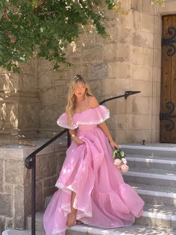 Formal Wear Dresses Pink Off Shoulder A-Line Sweet Long Party Dress Prom Dresses Shops Formal Women's Dresses