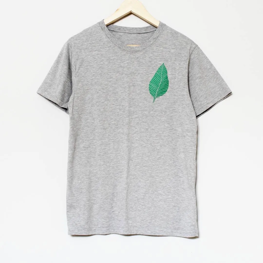 Green leaf t-shirt, UNISEX hand printed plant shirt, minimalist leaf block print, hand stamped botanical lino tee,  ethical fashion