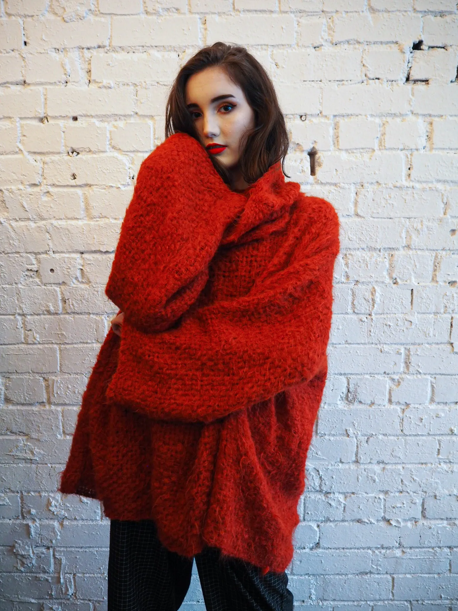 Hand loom sweater detachable collar (Alpaca) Cognac brown