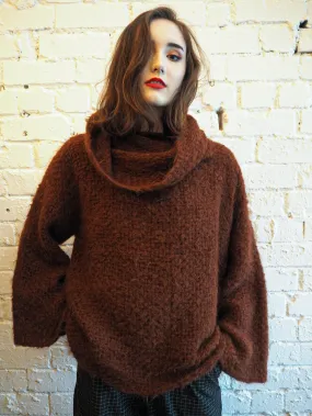 Hand loom sweater detachable collar (Alpaca) Cognac brown