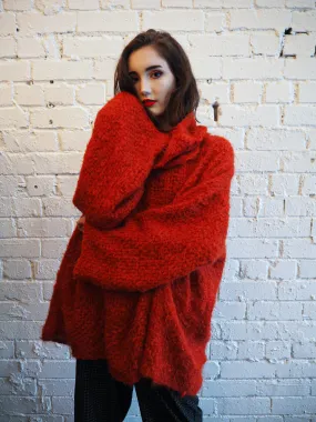 Hand loom sweater detachable collar (Alpaca) Red