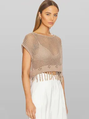 Knitted hollow crew neck T-shirt