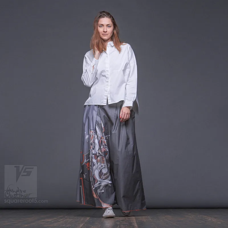 Long cotton skirt "Samurai Girl" model: "Cosmic Monochrome Grey"
