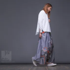 Long cotton skirt "Samurai Girl" model: "Cosmic Monochrome Grey"