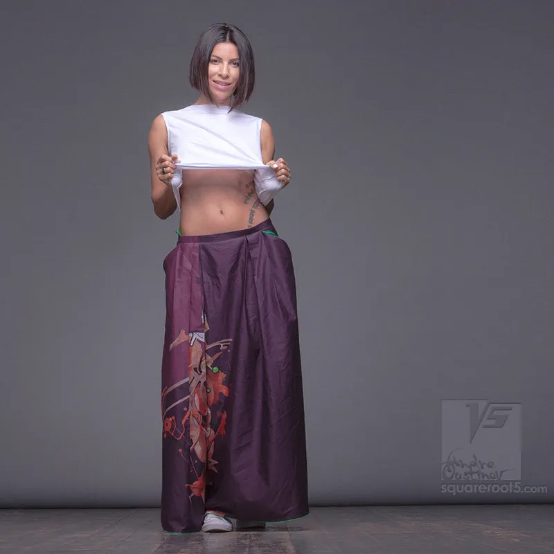 Long cotton skirt "Samurai Girl" model: "Cosmic Monochrome Purple"