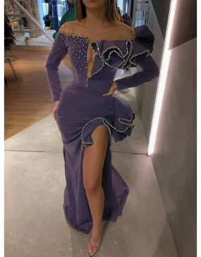 Luxury Evening Gown Purple Off Shoulder