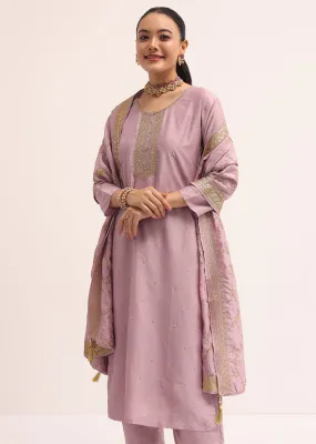 Mauve Pink Georgette silk Kurta Set With Dupatta