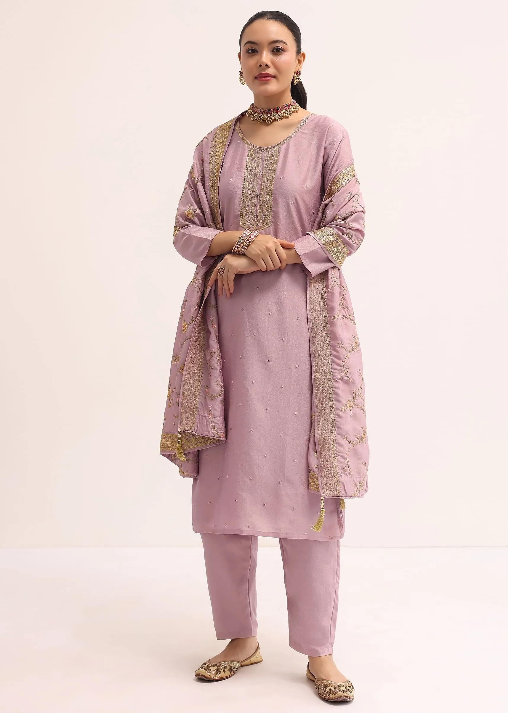 Mauve Pink Georgette silk Kurta Set With Dupatta
