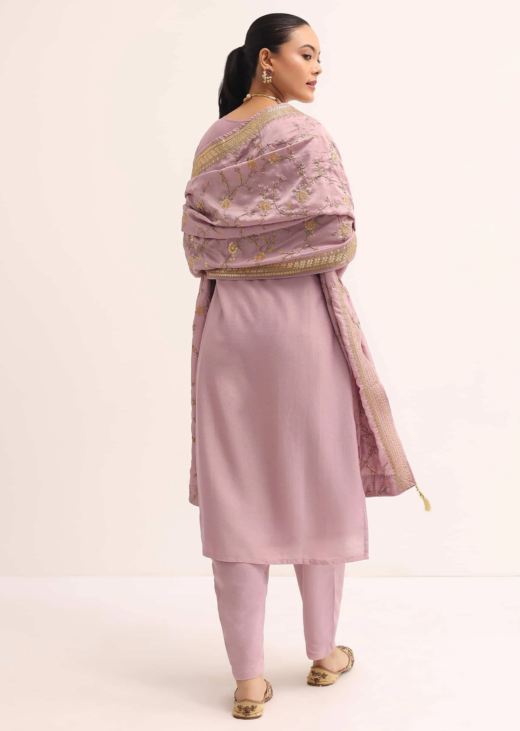 Mauve Pink Georgette silk Kurta Set With Dupatta