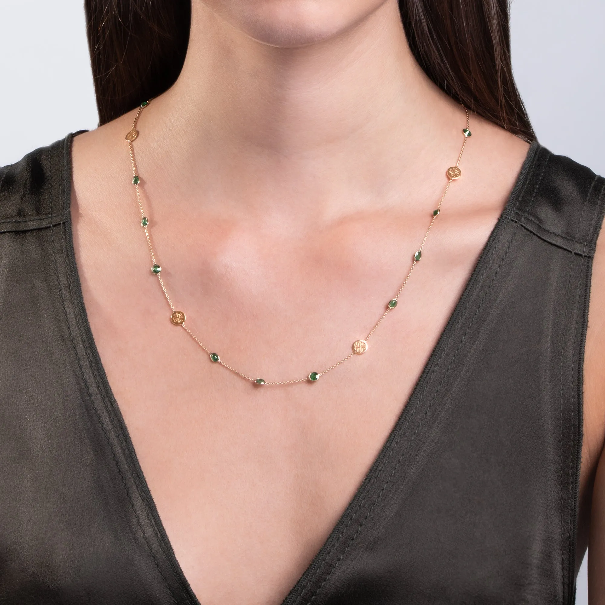 Signature Gem Necklace, Emerald, Mid-Length