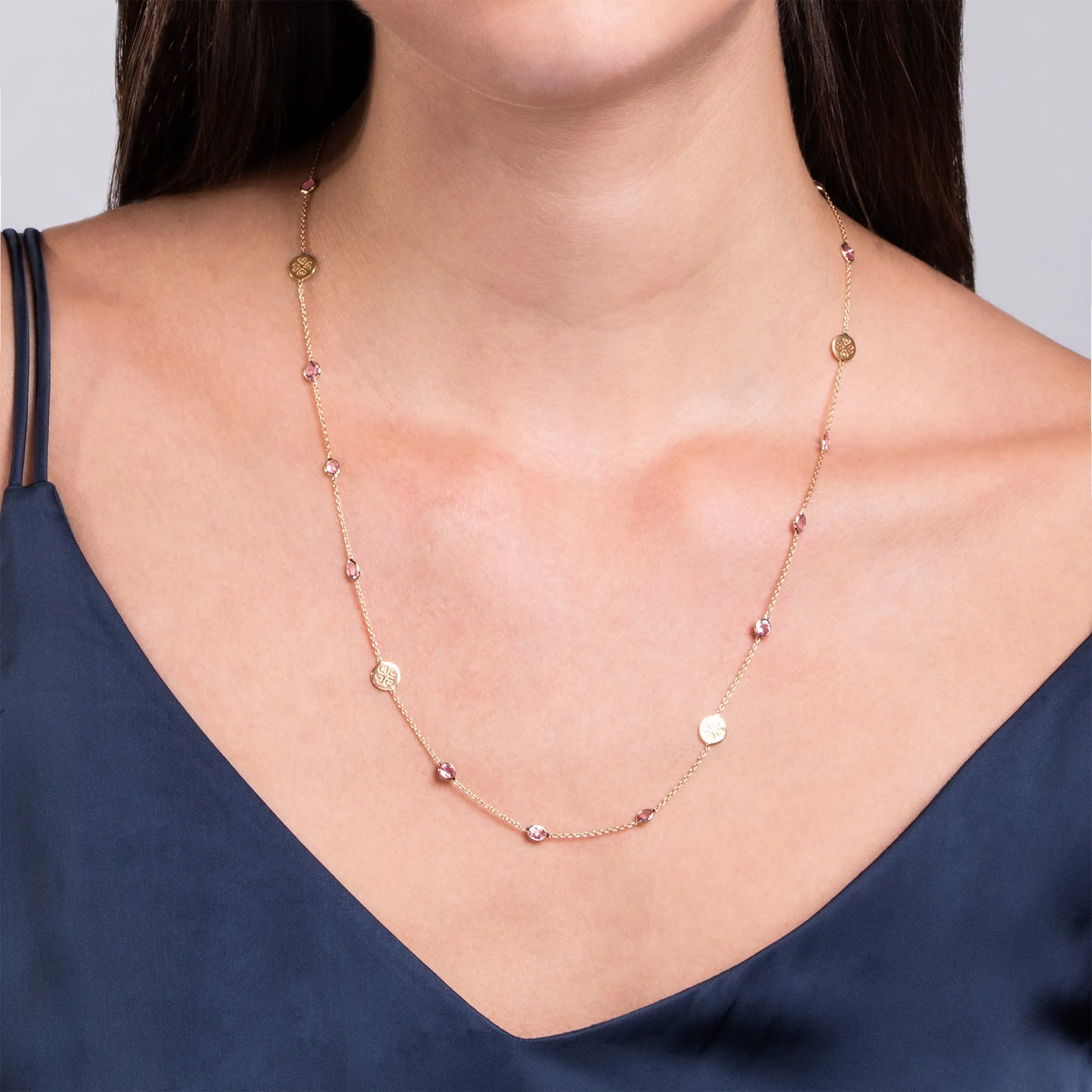 Signature Gem Necklace, Pink Tourmaline, Mid-Length