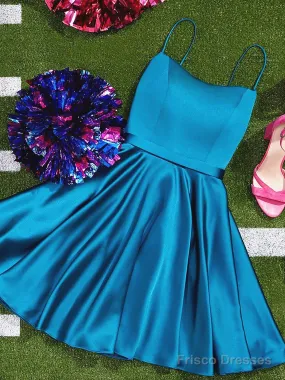 Strapless Short Blue Prom Dresses, Short Strapless Blue Formal Homecoming Graduation Dresses