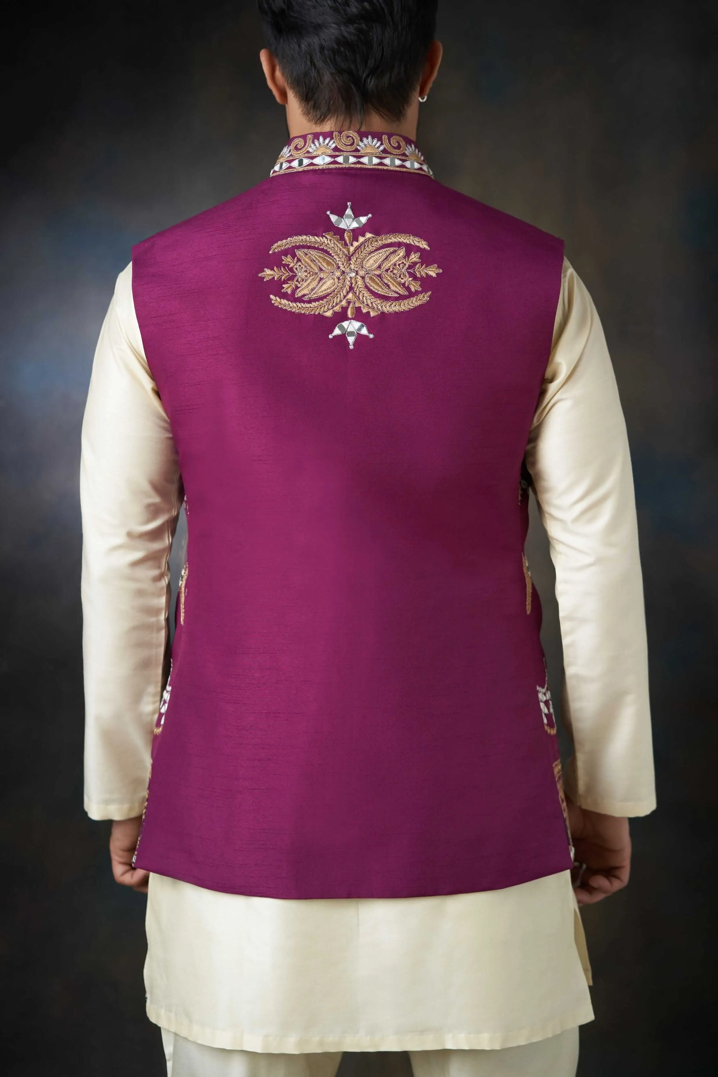 Tyrian Purple Handcrafted Embroidered Waistcoat